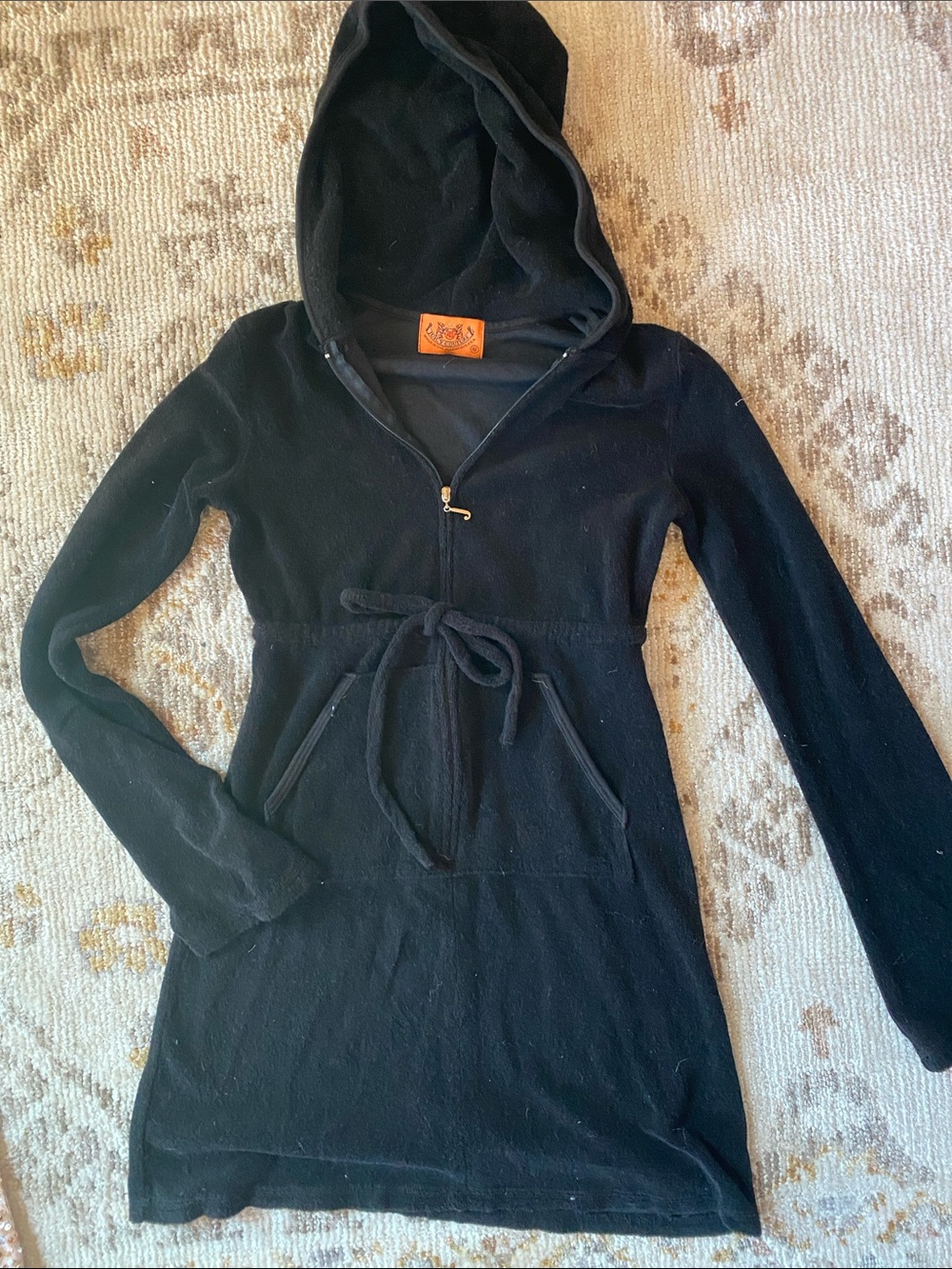 Juicy Couture  y2k terry Black Hooded Tie-Waist Dress